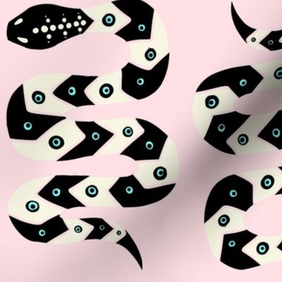 Geometric Snake on Pink black and white 