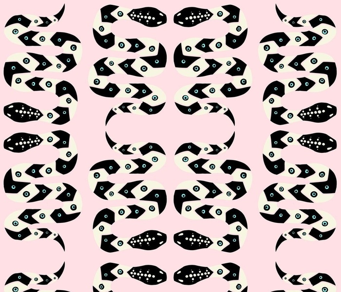 Serpent Snake Black and White on Pink