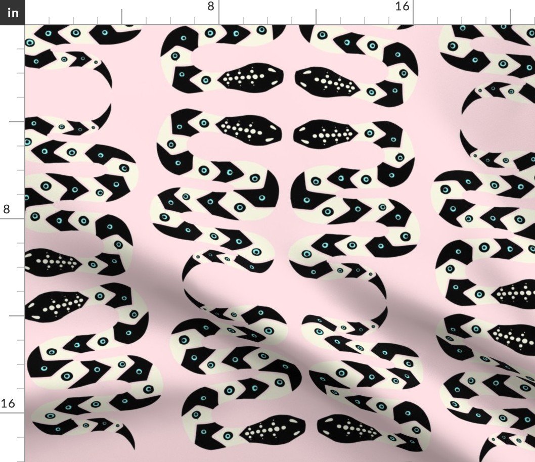 Geometric Snake on Pink black and white 