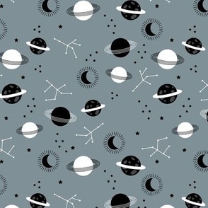 Planetarium and constellation galaxy sweet minimalist planets stars and moon universe theme boho nursery cool gray black and white SMALL 
