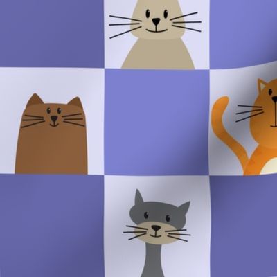 Checkerboard Cats - 3 inch blocks - very peri periwinkle