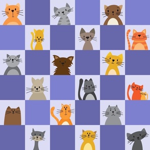Checkerboard Cats - 3 inch blocks - very peri periwinkle