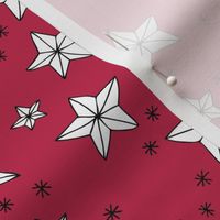 Origami Christmas stars - Star shaped ornaments and snowflakes white on viva magenta