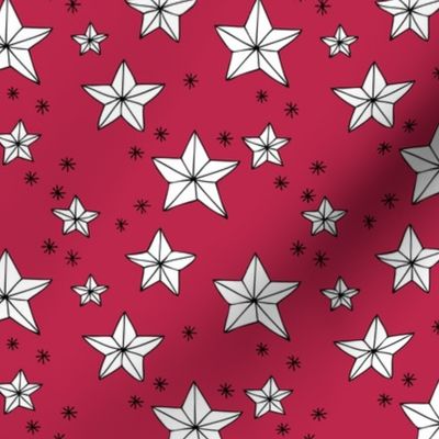 Origami Christmas stars - Star shaped ornaments and snowflakes white on viva magenta