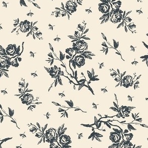 Vintage rose, Victorian, floral, charcoal 