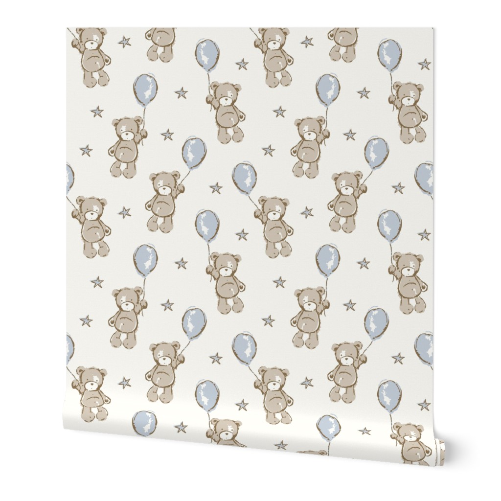 small ( neutral )  Blue, baby boy, Teddy bear, bears, balloons, nursery 