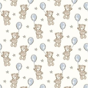 small ( neutral )  Blue, baby boy, Teddy bear, bears, balloons, nursery 