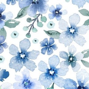 ( large ) Pretty watercolor,  blue floral, botanical florals