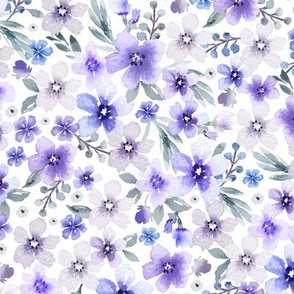 Pretty watercolor floral, botanical florals, violet, lilac 