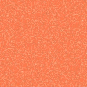 S  - Beach Vacation – Coral Peach – Bright Seaside Fun Tossed Pattern 