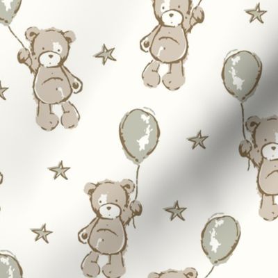 ( neutral )  vintage Teddy bear, bears, balloons, nursery