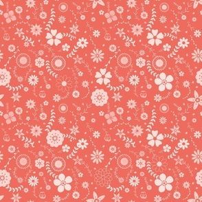 Spring Garden Tossed Floral Coral