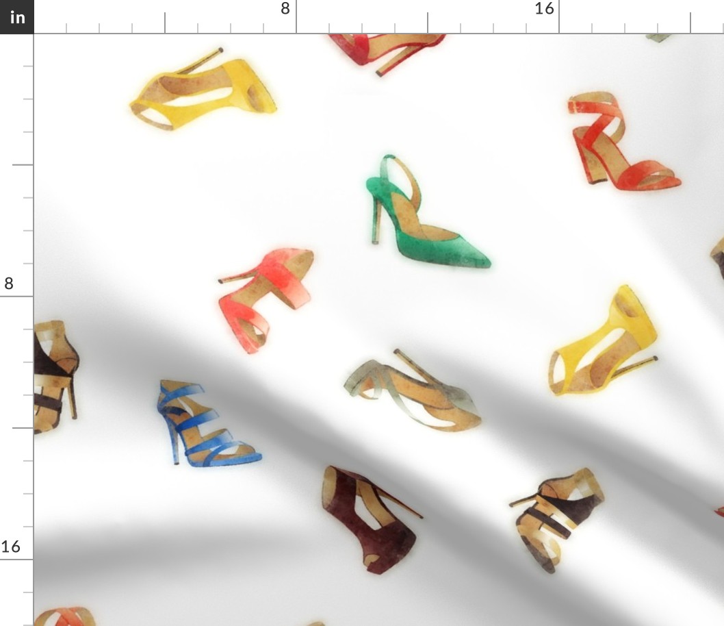 Vintage Multicolor Watercolor High Heel Shoes Tossed Pattern