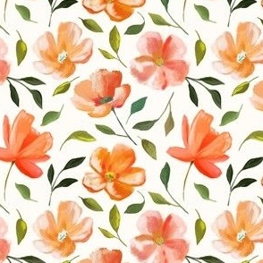 Peach Floral on White