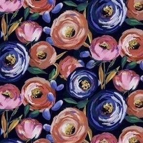 Navy Blue and Pink Peach Floral on Dark Grey