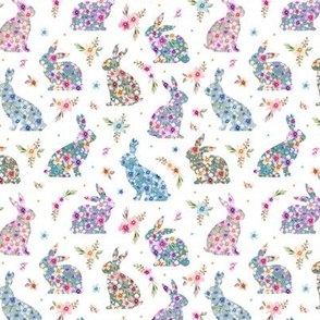 (Small) Rabbit, colorful bunnies, watercolor floral