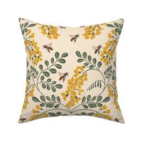 Acacia Tree and Buzzing Bees Vintage color palette Large