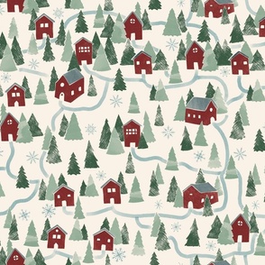 Season's Greeting Christmas Village - Jumbo 24 inch repeat