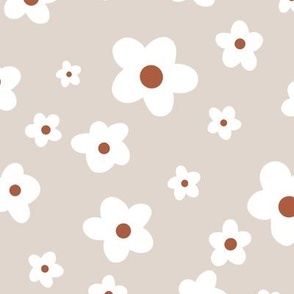 Large / Retro Daisy Ditsy Florals on Greige