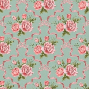 Victorian roses on green