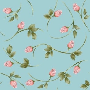 Victorian rosebuds on turquoise