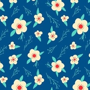 Simple white flowers on blue background