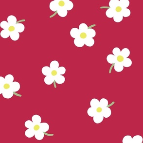 Simple floral - white on viva magenta pink - pantone color of the year 2023 - large
