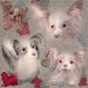 6x6-Inch Repeat of Dear Little Papillon Dogs on Cobblestone Gray  Background