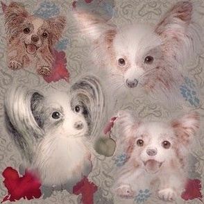 6x6-Inch Repeat of Dear Little Papillon Dogs on Cobblestone Gray