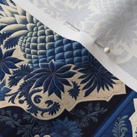 Blue Toile Pineapple Quilt Square 6 inch repeat by kedoki