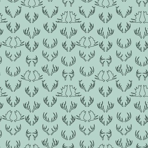 Antler Woodland Small Pattern x Light Blue and Emerald Green Line Art