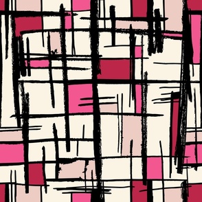 Bauhaus Mondrian De Stijl Mid Century Modern Painting with Pantone 2023 Viva Magenta