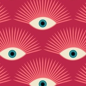 Art Deco Evil Eye - Coral + Teal on Pantone 2023 Viva Magenta