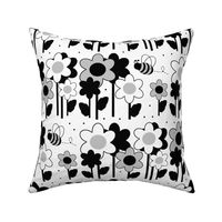 Black White Bumble Bee Floral 