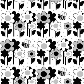 Black White Bumble Bee Floral 