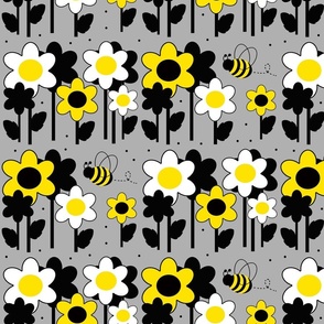 Bee Floral Yellow Gray Baby Girl Nursery 