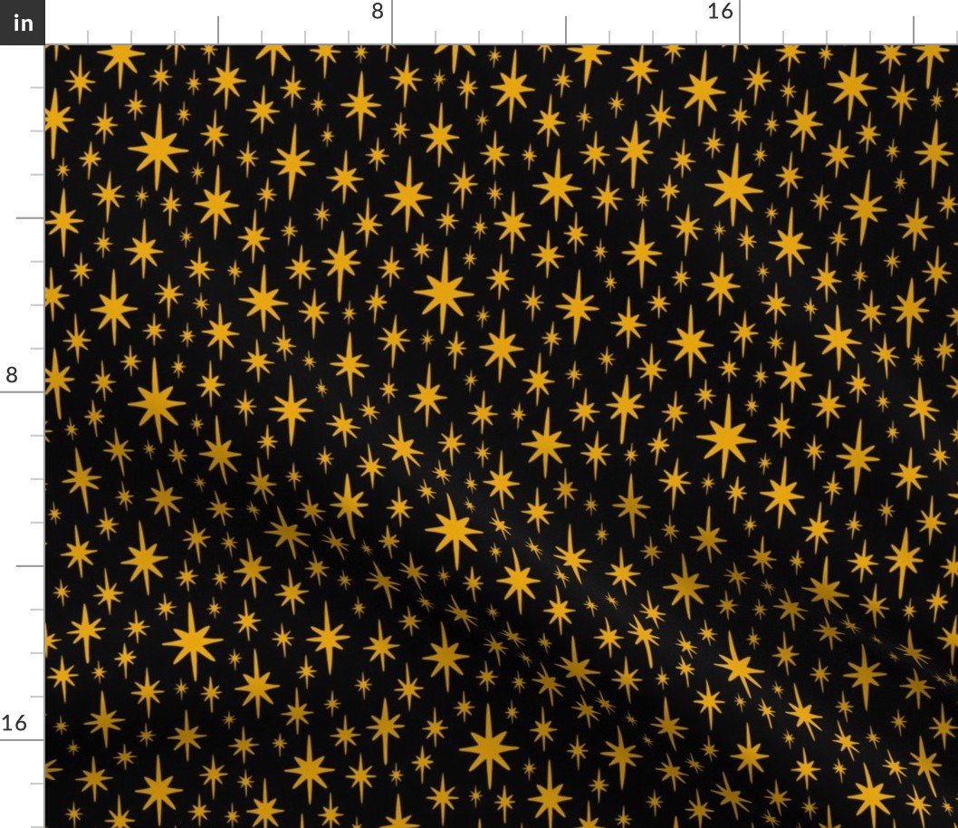 Sparkling Retro Christmas Stars - Black + Gold
