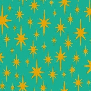 Sparkling Retro Christmas Stars - Blue / Mint Green + Gold