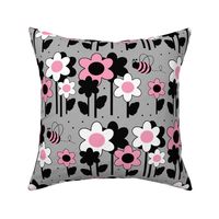 Pink Bumble Bee Floral Garden 