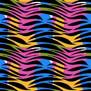 Tiger Stripes Animal Print  on Bright Pink Yellow Blue