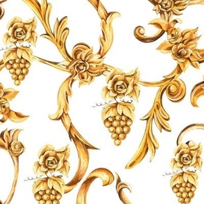 Vintage gold vine with curls on white
