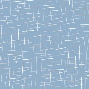 Cat Scratch on light Blue with white, grays, blues. Medium/regular scale