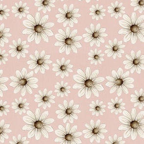 daisy field, retro floral, watercolor, daisies, baby fabric, daisy fabric, muted color, baby girl, earth tones, spring daisies on silver peony