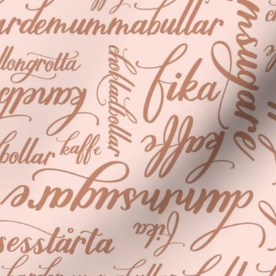 Medium Hand lettering of Fika Pastries in Swedish  in Brown with a Blush Pink Background