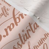 Medium Hand lettering of Fika Pastries in Swedish  in Brown with a Blush Pink Background