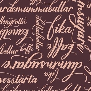 Medium Hand lettering of Fika Pastries in Swedish  in Pink with Brown Background