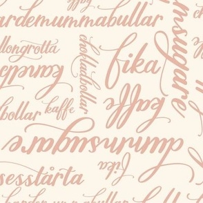 Medium Hand lettering of Fika Pastries in Swedish  in Pink with a Seashell White Background