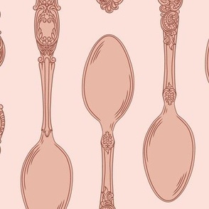 Large Two Direction Vintage Teaspoons with Pale Pink Background
