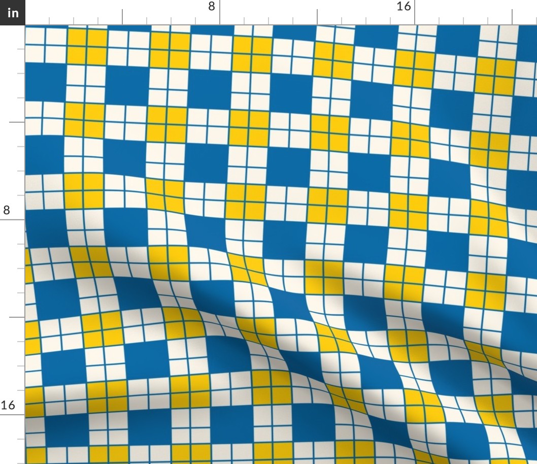 Medium Swedish Midsummer Plaid Checkers in Blue Yellow and Cream