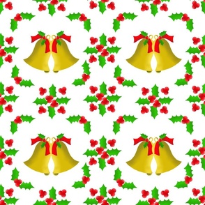 Bells  and Holly on White Medium